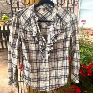 FEI by Anthropologie Crossroads plaid shirt with ruffles Size 4